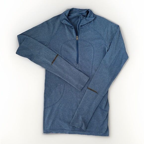 Lululemon Swiftly Tech Long Sleeve Womens Size 4 Half Zip Blue Stripe - Picture 1 of 6
